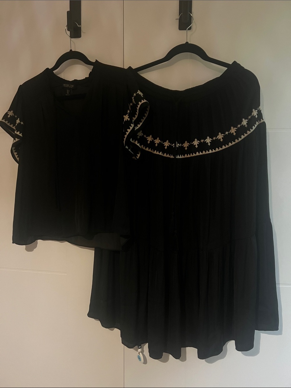Boho Embroidered Black Women’s Peasant Top and skirt set